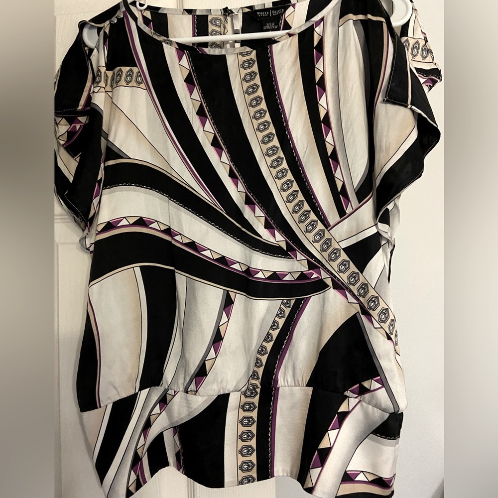 WHBM multicolored short sleeve silk top